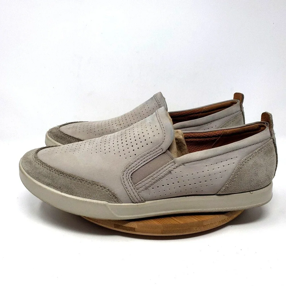 Ecco Collin 2.0 Shoes Mens 41 Beige Grey Slip On Loafer Comfort Sneaker 7-7.5 US